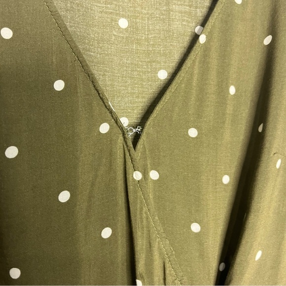 Abercrombie & Fitch Olive Green & White Polka Dot Long sleeve Wrap Blouse-size S - Picture 7 of 13